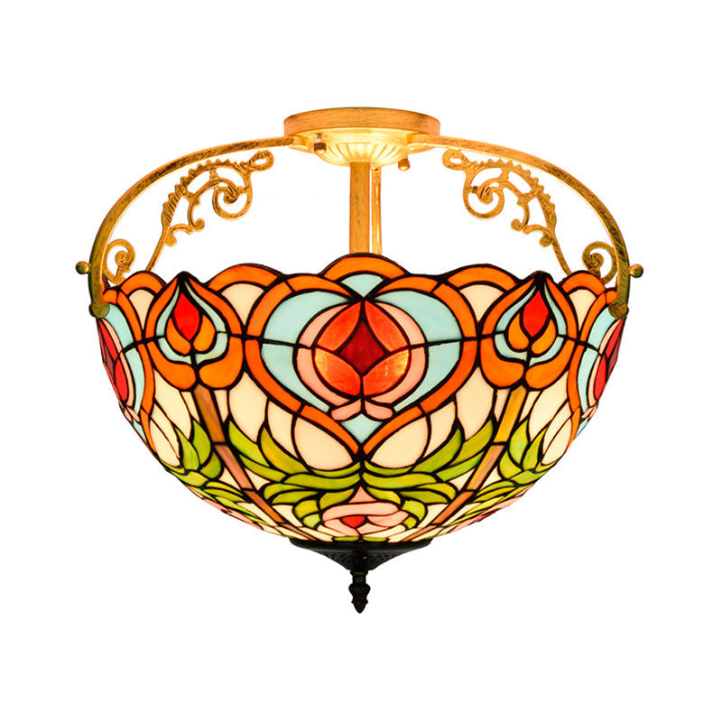Red Cut Glass Petal Semi Flush Ceiling Lamp For Bedroom 2/3 Lights