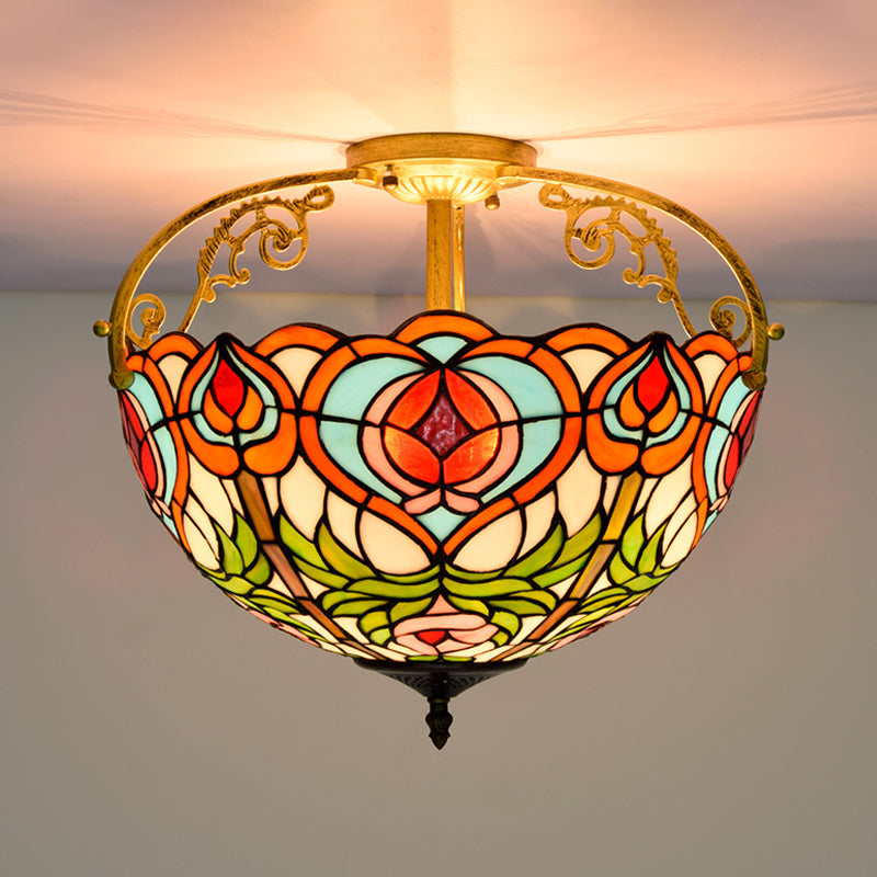 Red Cut Glass Petal Semi Flush Ceiling Lamp For Bedroom – 2/3 Lights