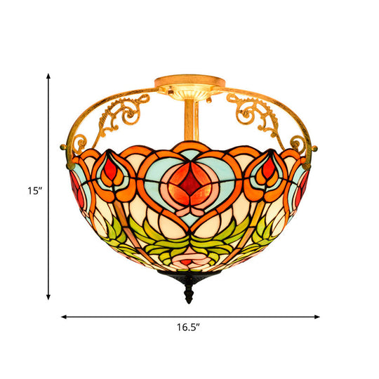Red Cut Glass Petal Semi Flush Ceiling Lamp For Bedroom – 2/3 Lights