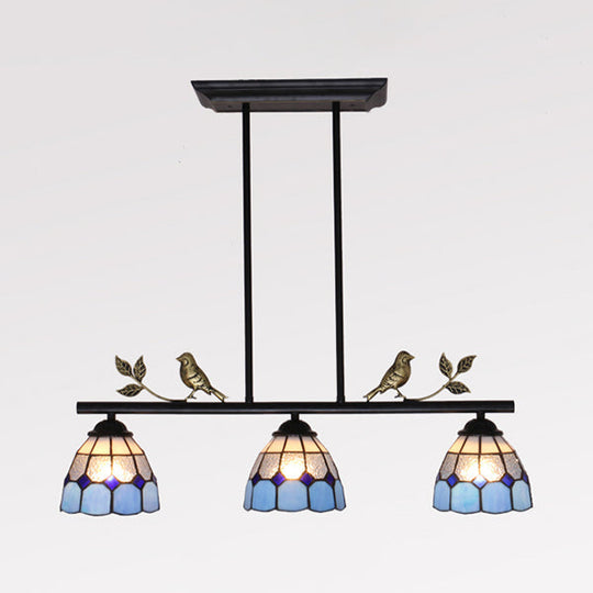 Indoor Island Pendant Light - Tiffany Style Antique Brass/Black/Blue Dome Stainless Glass Shade Pack