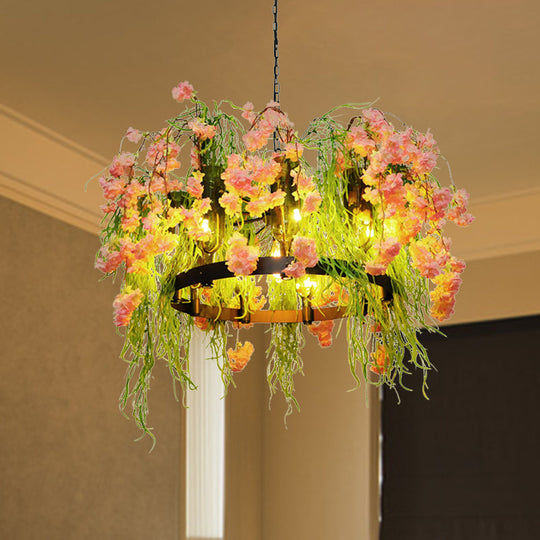 Black Metal Chandelier - Retro Led Flower Pendant Light Fixture (10 Lights) Ideal For Restaurants