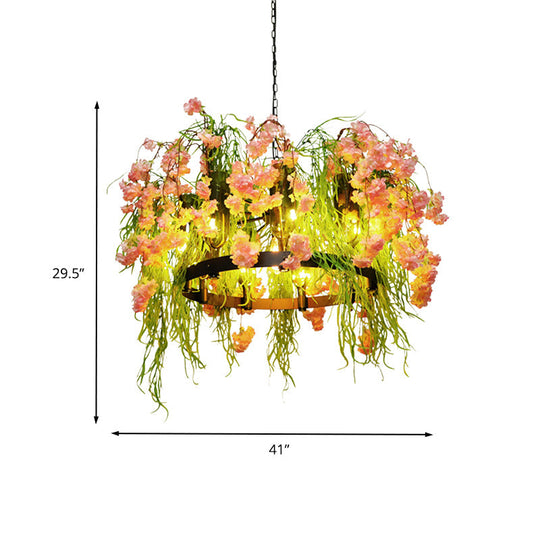 Retro Metal Black Chandelier Pendant 10-Light Led Flower Circle Ceiling Lighting For Restaurants