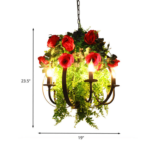 Industrial Black Metal Pendant Chandelier With 5 Bulbs – Rose Led Ceiling Fixture For Restaurants
