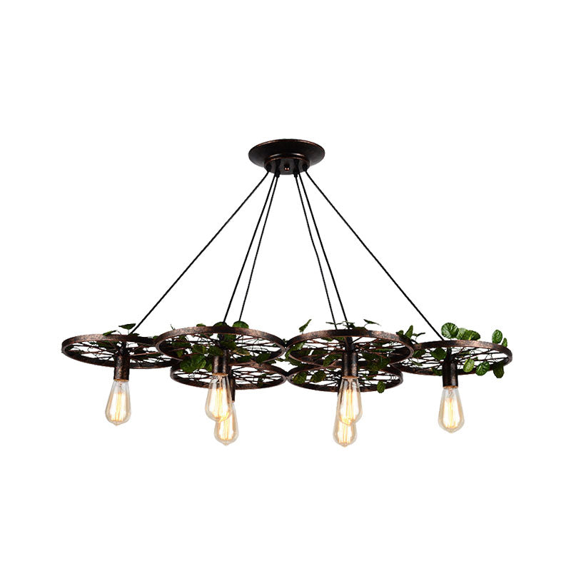 Industrial Metal Rust Hanging Chandelier - 6 Light Led Pendant Lighting For Restaurants