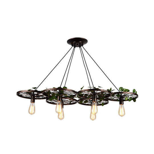 Industrial Metal Rust Hanging Chandelier - 6 Light Led Pendant Lighting For Restaurants