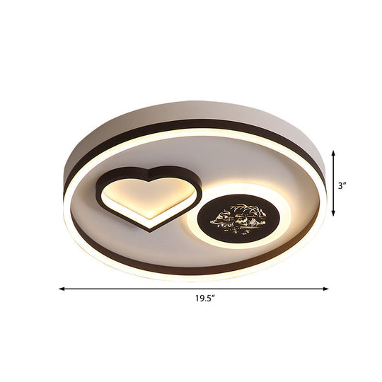 Modern Metal Led Round Flush Light In White/Brown For Living Room Ceiling - Warm/White Indoor