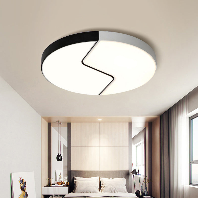 Modern Black And White Round Flushmount Metal 2-Light Led Ceiling Light - 19.5 W Warm/White