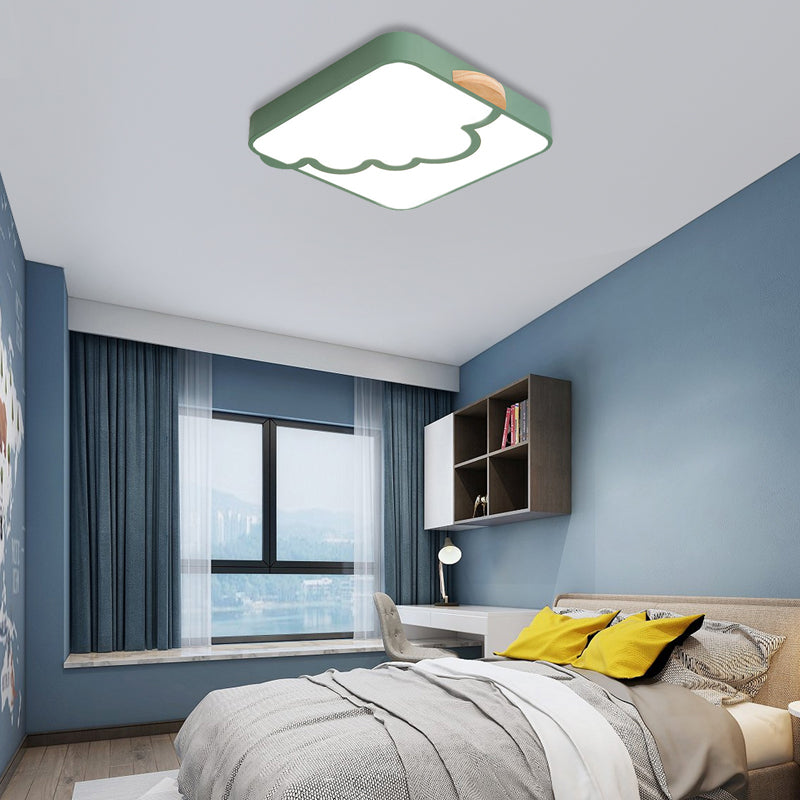 Modern Acrylic Led Flush Mount Light With Cloud Pattern For Bedroom Green
