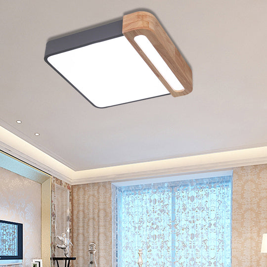 Nordic Square Acrylic Flush Light 12/16 Led Surface Ceiling Lamp In Grey/White/Red With Wood Guard -