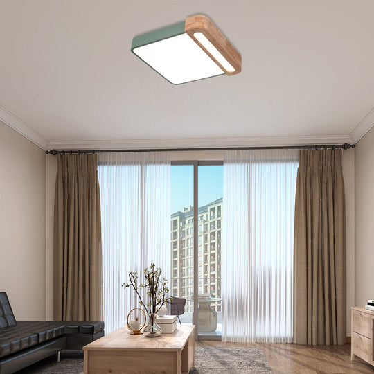 Nordic Square Acrylic Flush Light 12’/16’ Led Surface Ceiling Lamp In Grey/White/Red With Wood