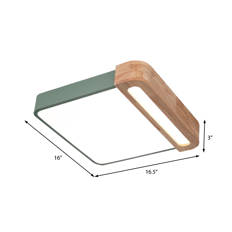 Nordic Square Acrylic Flush Light 12’/16’ Led Surface Ceiling Lamp In Grey/White/Red With Wood