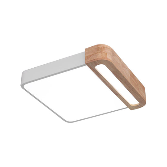 Nordic Square Acrylic Flush Light 12’/16’ Led Surface Ceiling Lamp In Grey/White/Red With Wood