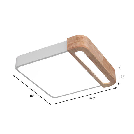 Nordic Square Acrylic Flush Light 12/16 Led Surface Ceiling Lamp In Grey/White/Red With Wood Guard -