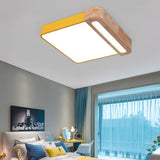 Nordic Square Acrylic Flush Light 12/16 Led Surface Ceiling Lamp In Grey/White/Red With Wood Guard -