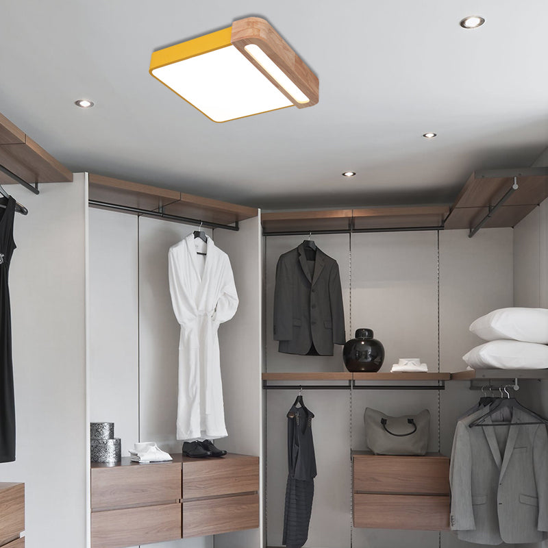 Nordic Square Acrylic Flush Light 12’/16’ Led Surface Ceiling Lamp In Grey/White/Red With Wood