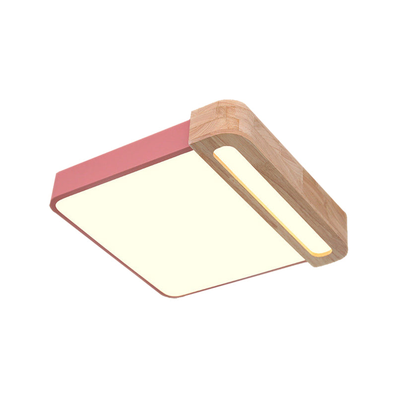 Nordic Square Acrylic Flush Light 12/16 Led Surface Ceiling Lamp In Grey/White/Red With Wood Guard -