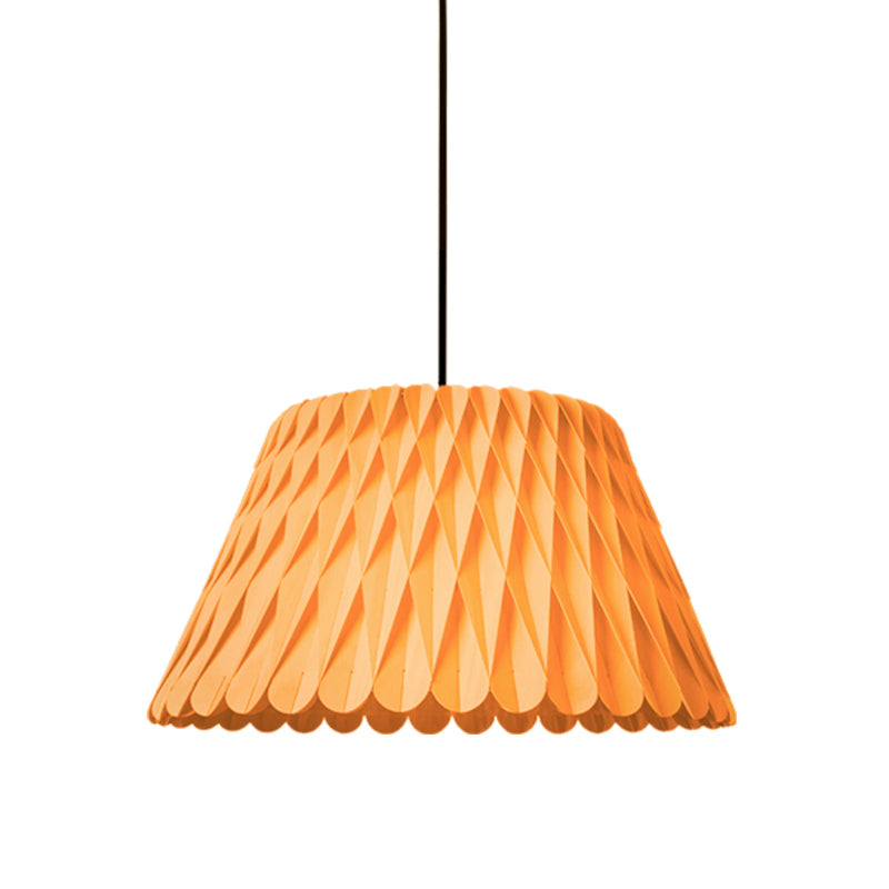 Dark Wood Wide Flare Pendant Ceiling Lamp Chinese Inspired 1-Bulb Suspension Lighting
