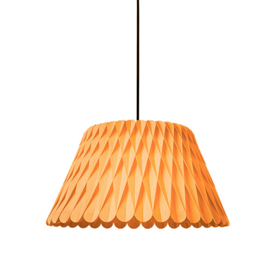 Dark Wood Wide Flare Pendant Ceiling Lamp Chinese Inspired 1-Bulb Suspension Lighting