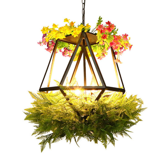 Vintage Industrial 5-Head Plant Ceiling Chandelier With Led Candlestick Pendant Light - Black