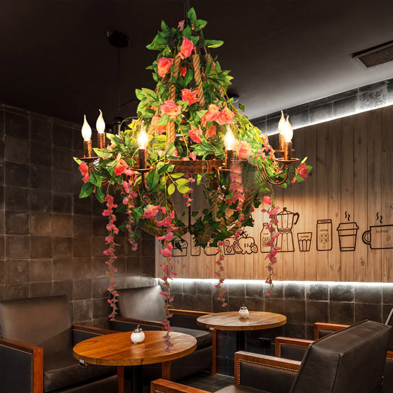 Industrial Rustic Led Chandelier With 6 Bulbs - Candle Restaurant Rose Hanging Light Fixture