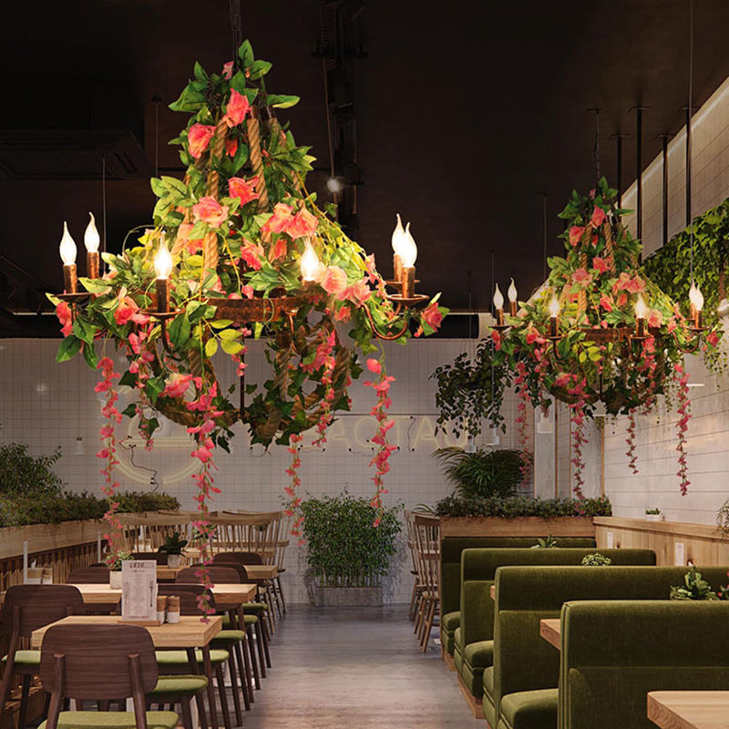 Rose Chandelier Led Rust Hanging Light Industrial Style 6 Bulbs- Candle Restaurant