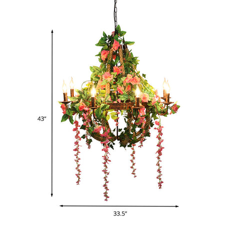 Industrial Rustic Led Chandelier With 6 Bulbs - Candle Restaurant Rose Hanging Light Fixture