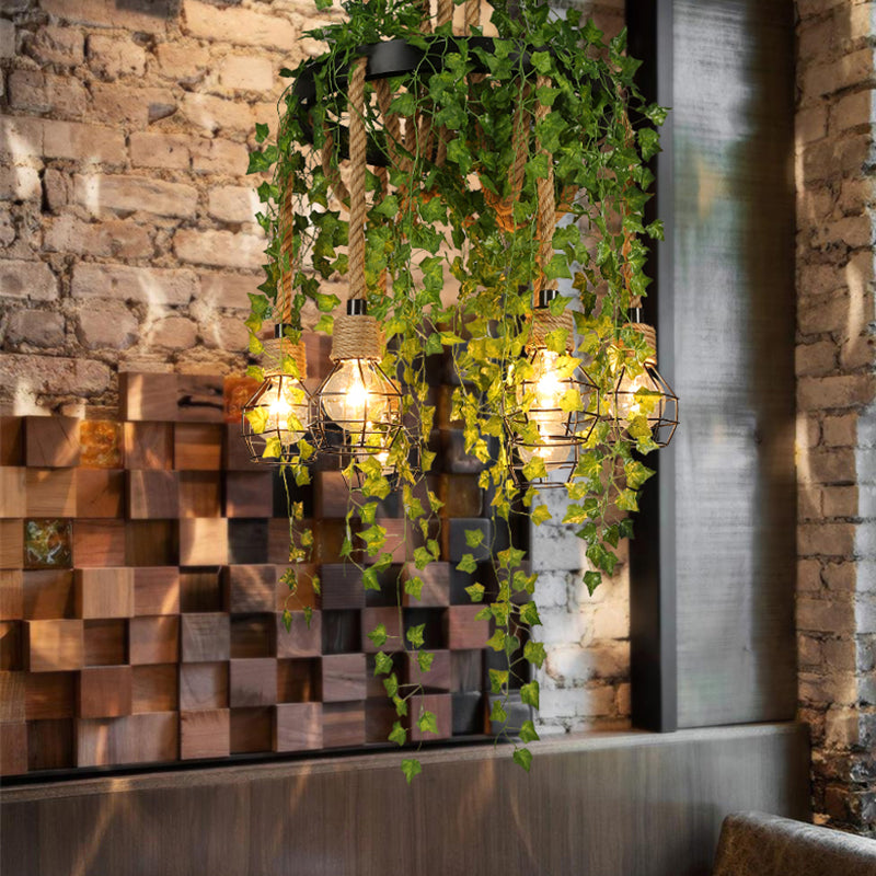 Antique Metal Pendant Chandelier: 6-Bulb Restaurant Ceiling Lamp In Black