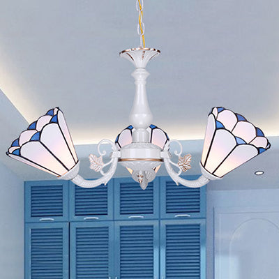 Tiffany Cone Pendant Chandelier With Adjustable Chain - Available In 3/5/6/8 Lights For Living Room