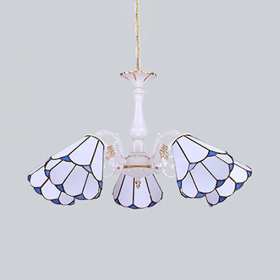 Tiffany Cone Pendant Chandelier With Adjustable Chain - Available In 3/5/6/8 Lights For Living Room