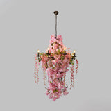 Pink Led Flower Candlestick Chandelier: Industrial Metal Hanging Lamp With 6/8 Bulbs