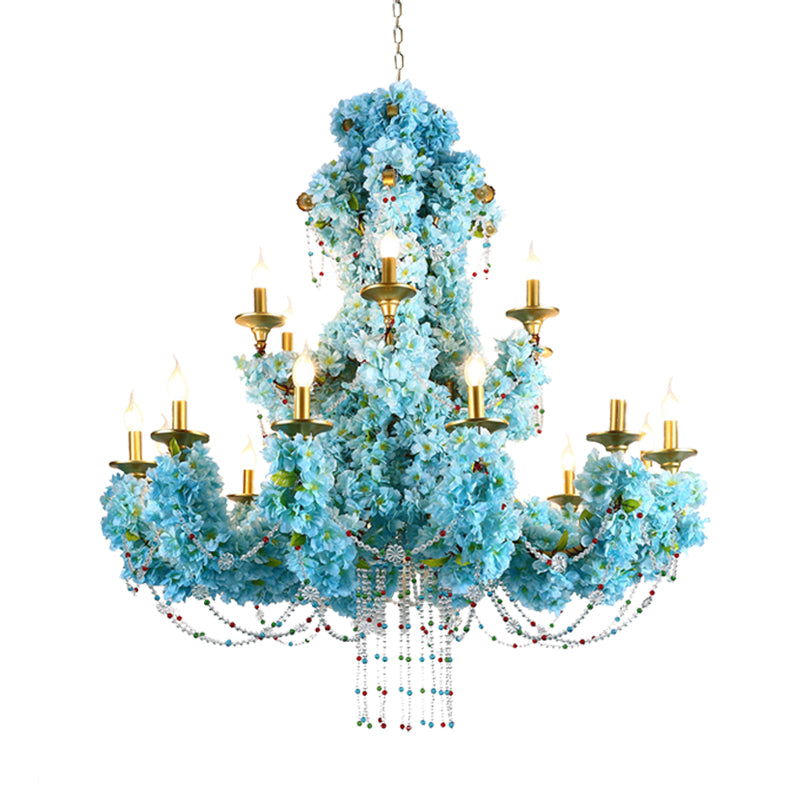 Vintage Blue Candelabra Led Chandelier Light With Crystal Accent - Metal 12 Lights Ideal For