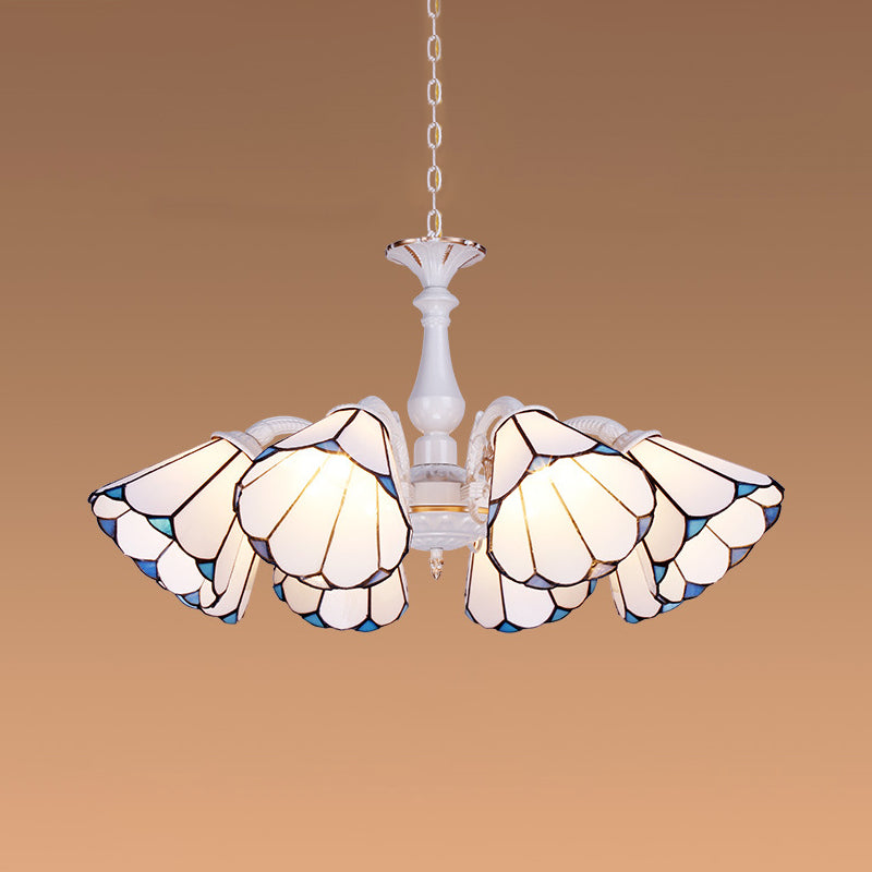 Tiffany Cone Pendant Chandelier With Adjustable Chain - Available In 3/5/6/8 Lights For Living Room