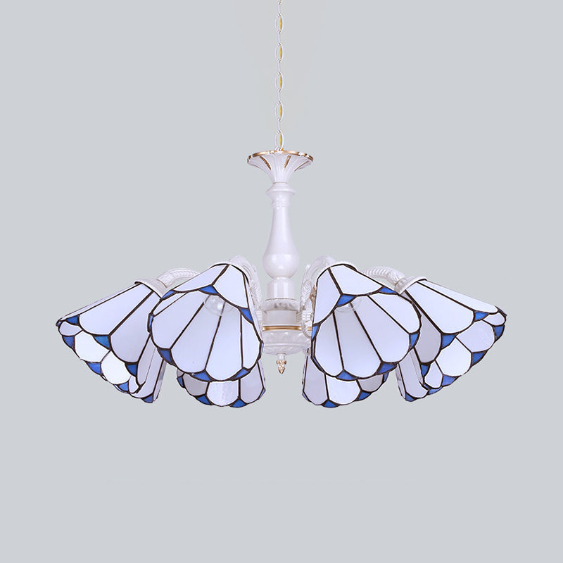 Tiffany Cone Pendant Chandelier Lamp - Adjustable Chain White 3/5/6/8 Lights Living Room Lighting