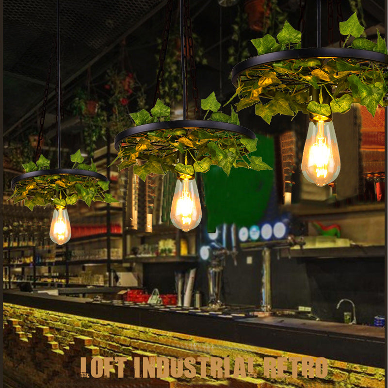 Industrial Metal Plant Led Pendant Lamp For Restaurants - Green Hanging Ceiling Light