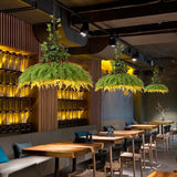 Antique Green Plant Led Pendant Lamp Metal Head Down Lighting - 14’/18’/21.5’ Wide For Restaurant