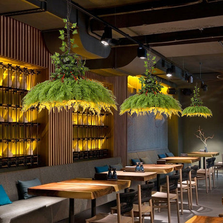 Antique Green Plant Led Pendant Lamp Metal Head Down Lighting - 14’/18’/21.5’ Wide For Restaurant