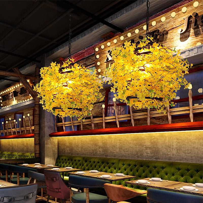 Yellow Metal Led Pendant Light For Restaurants - Industrial Blossom Style