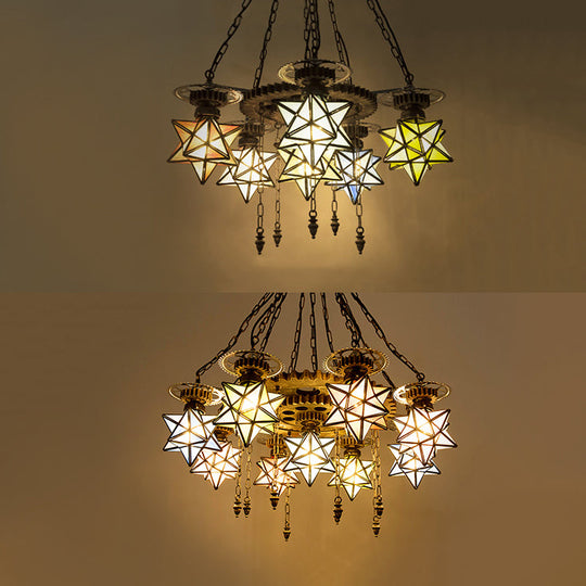 Rustic Stained Glass Star Chandelier With 6/9 Lights - Perfect For Restaurants