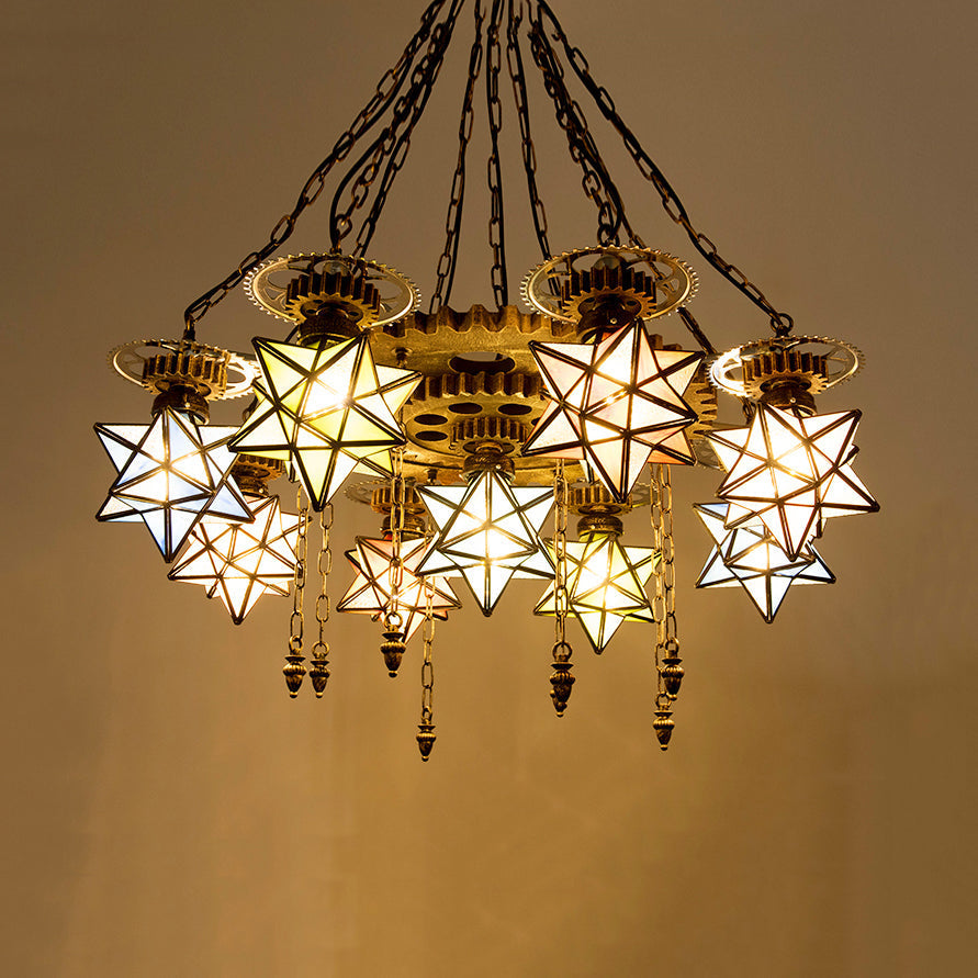 Rustic Stained Glass Star Chandelier With 6/9 Lights - Perfect For Restaurants 9 / Rust