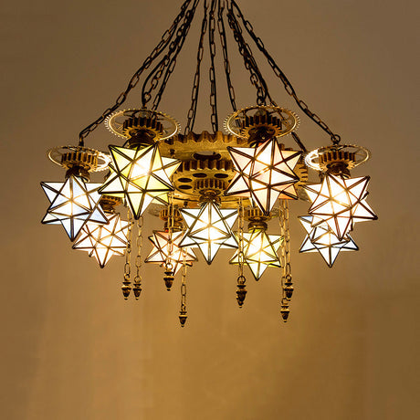 Rustic Stained Glass Pendant Chandelier With Gear Design - 6/9 Lights For Restaurant 9 / Rust