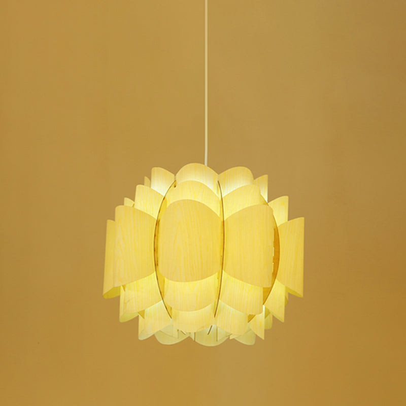 Beige Japanese Hanging Ceiling Light With Wood Shade - 1 Head Down Lighting Lantern