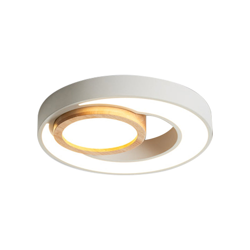 Nordic Green/White/Grey-Wood Led Flush Mount Ceiling Light With Acrylic Double Circles