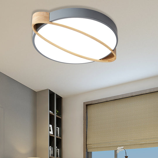Nordic Acrylic Ceiling Mount Lamp With Led Flushmount Lighting In White/Green/Grey Oval Wood Insert