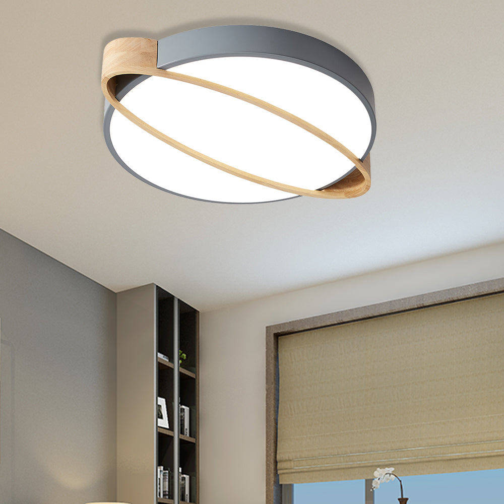 Nordic Acrylic Ceiling Mount Lamp With Led Flushmount Lighting In White/Green/Grey Oval Wood Insert