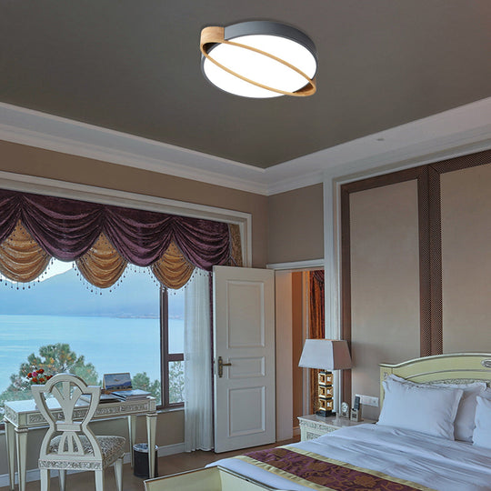 Nordic Acrylic Ceiling Mount Lamp With Led Flushmount Lighting In White/Green/Grey Oval Wood Insert