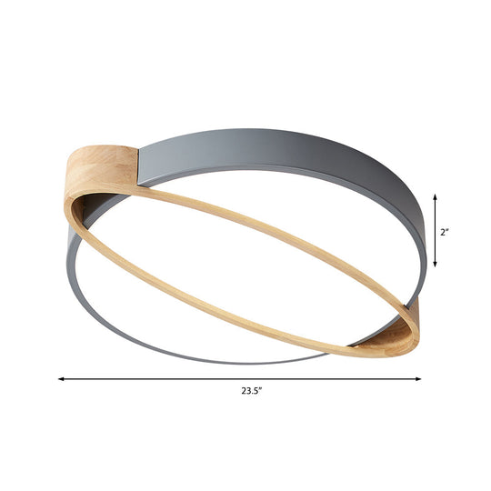 Nordic Acrylic Ceiling Mount Lamp With Led Flushmount Lighting In White/Green/Grey Oval Wood Insert