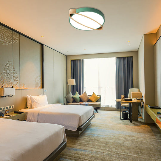 Nordic Acrylic Ceiling Mount Lamp With Led Flushmount Lighting In White/Green/Grey Oval Wood Insert