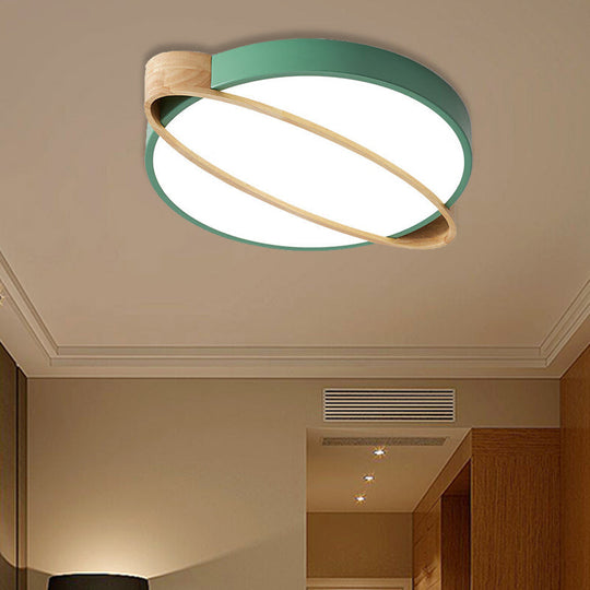 Nordic Acrylic Ceiling Mount Lamp With Led Flushmount Lighting In White/Green/Grey Oval Wood Insert