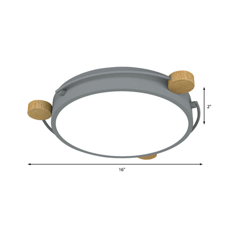 Nordic Orbital Led Ceiling Fixture - 16/19.5/23.5 Wide Flush Mount Lamp In Green/Grey/White-Wood
