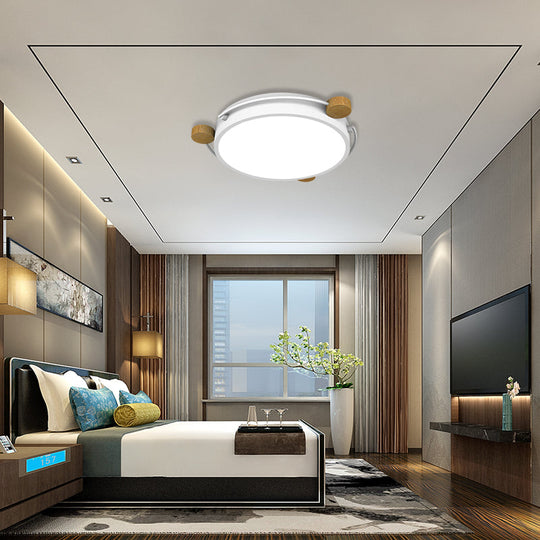 Nordic Orbital Led Ceiling Fixture - 16/19.5/23.5 Wide Flush Mount Lamp In Green/Grey/White-Wood